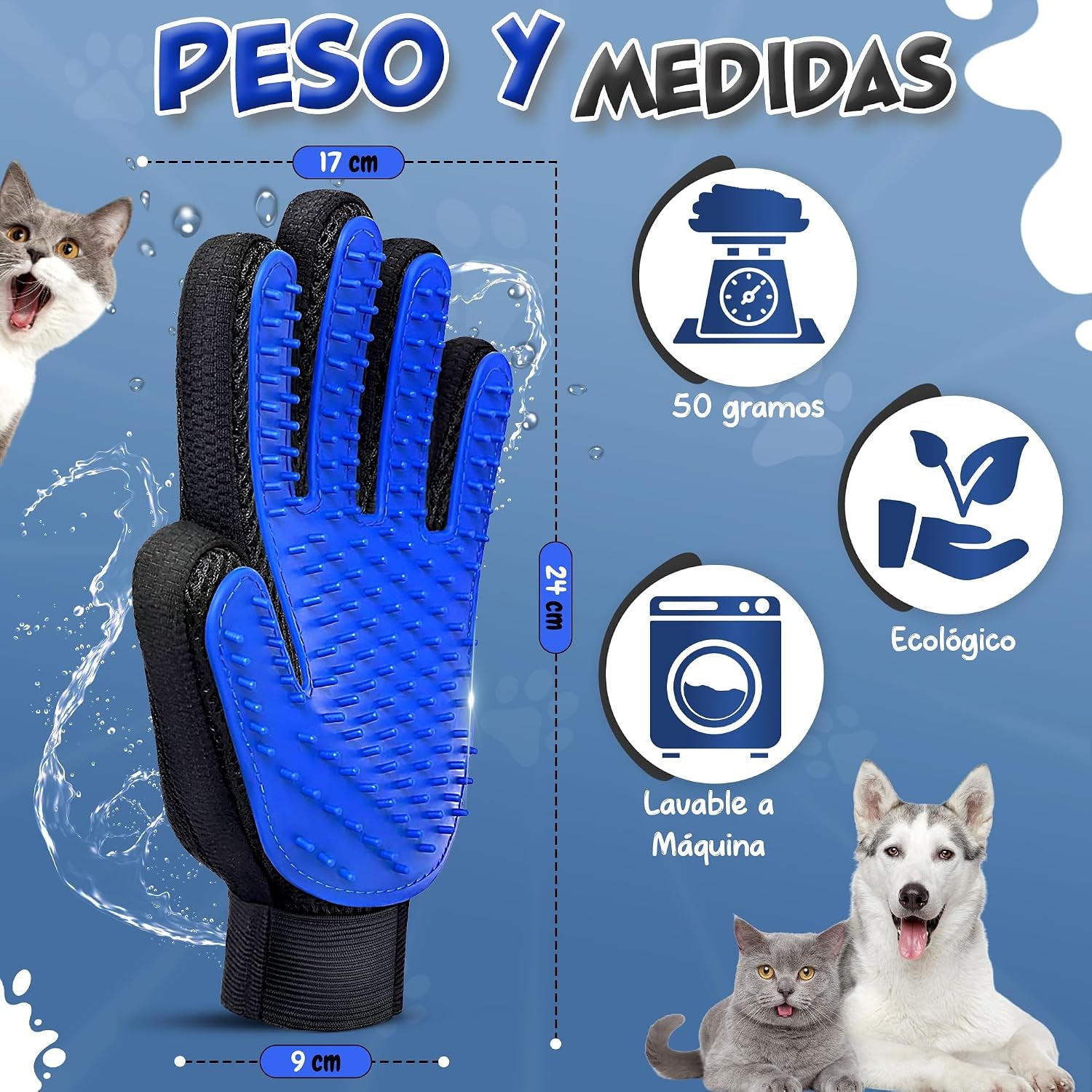 Guante Quitapelos Mascotas De Silicona – Manopla Quita Pelo Para Perros Y Gatos | Elimina Pelo Suelto En Seco Y Mojado | Incluye Bolsa Reutilizable Y Guía Digital