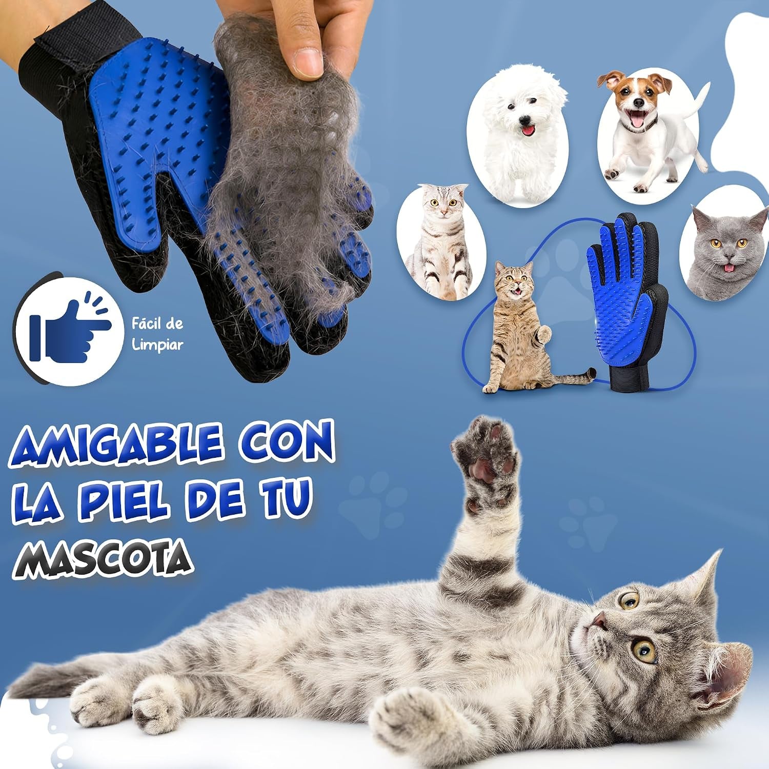 Guante Quitapelos Mascotas De Silicona – Manopla Quita Pelo Para Perros Y Gatos | Elimina Pelo Suelto En Seco Y Mojado | Incluye Bolsa Reutilizable Y Guía Digital